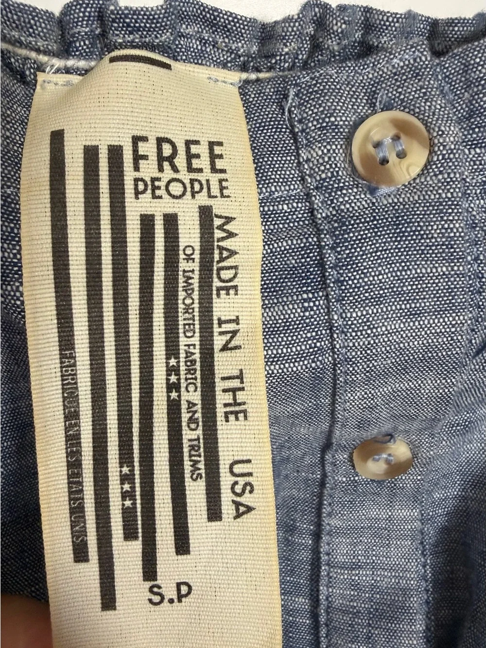 Free People Steal My Sunshine Mini Dress SP Blue Chambray Boho Coastal